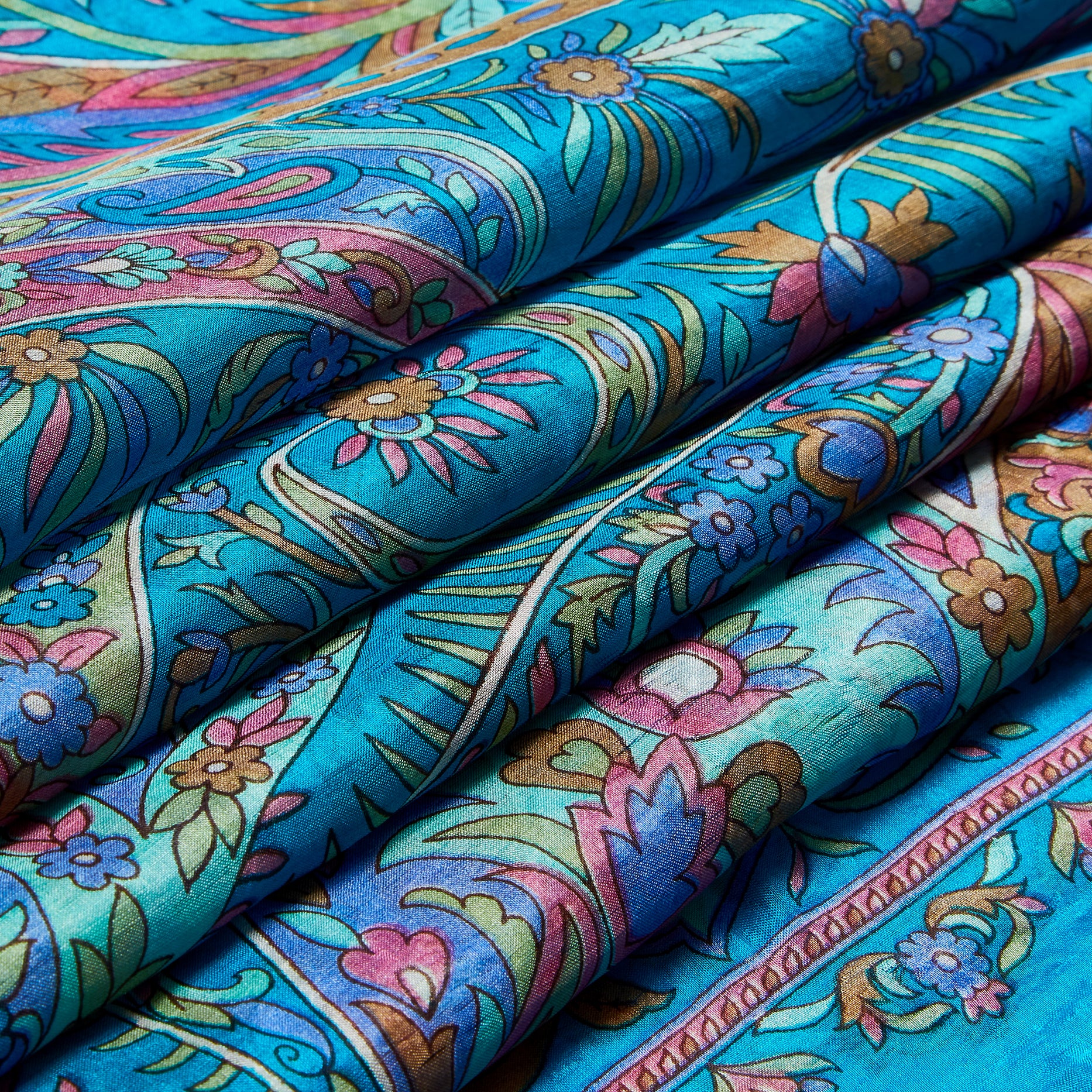 Turquoise Paisley Large Pocket Silk Square