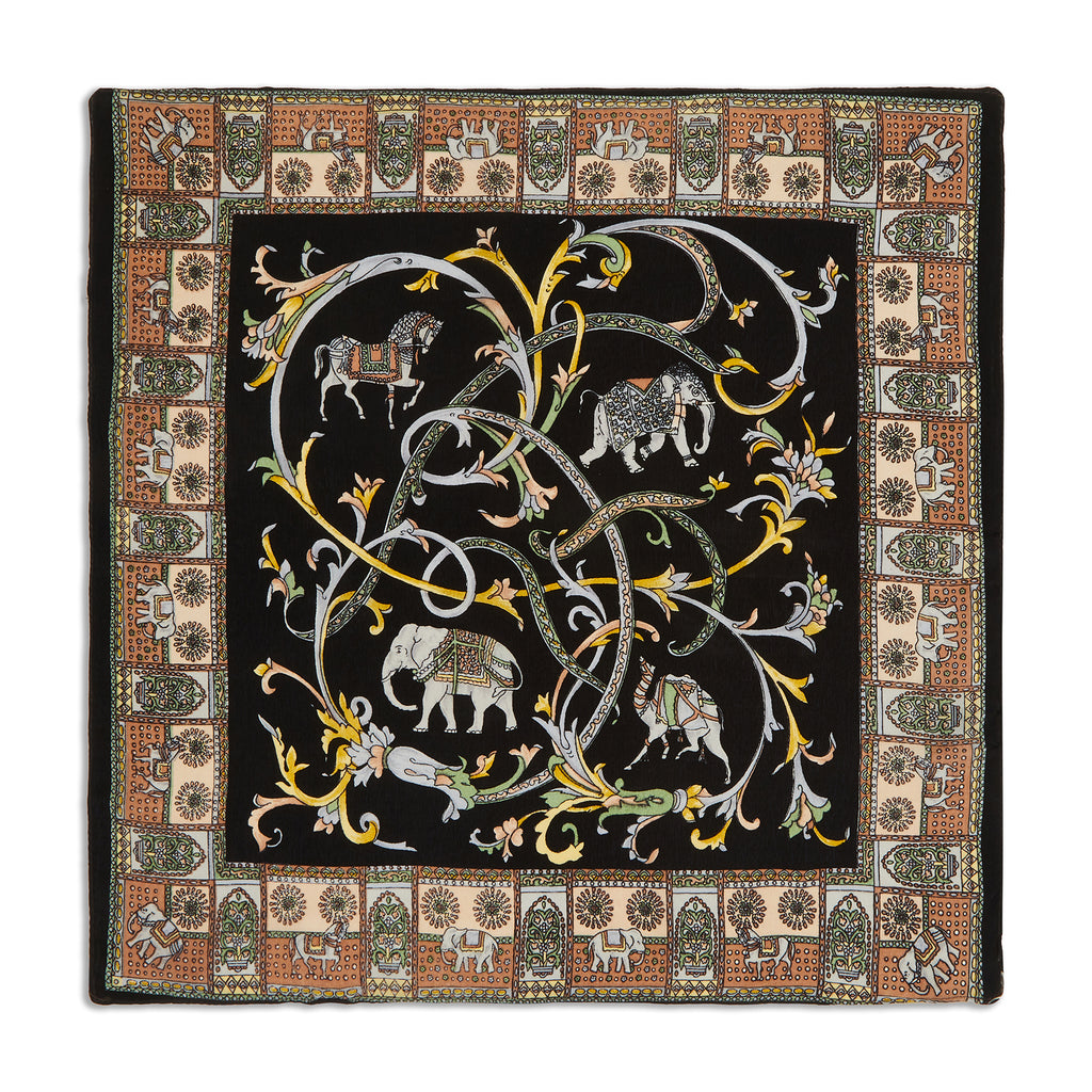 Silk Ornate Elephant and Scroll Pocket Square