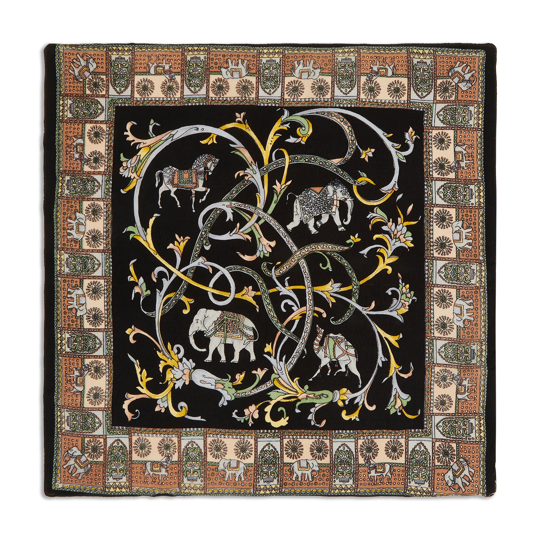 Silk Ornate Elephant and Scroll Pocket Square