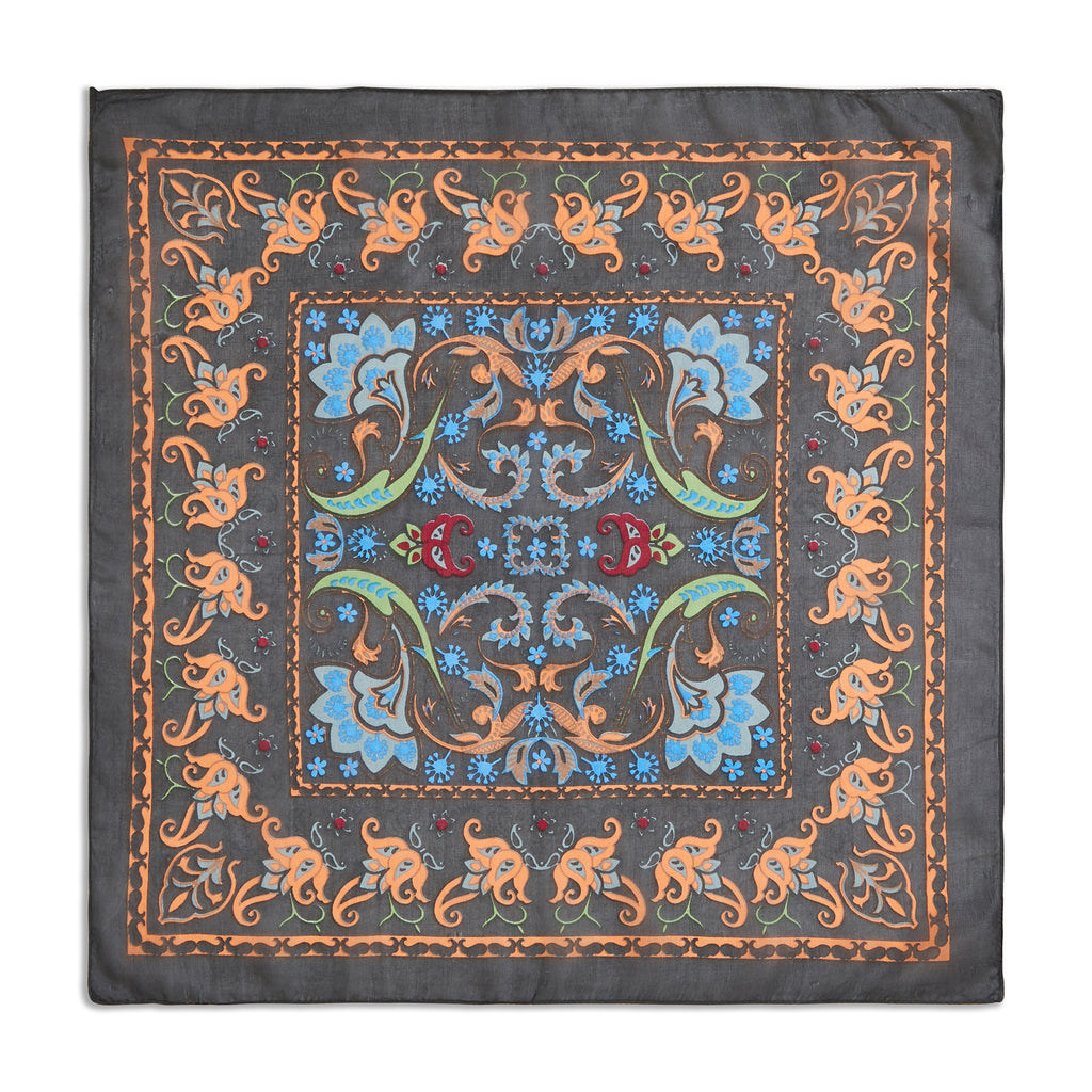 Silk Scroll and Floral Border Pocket Square