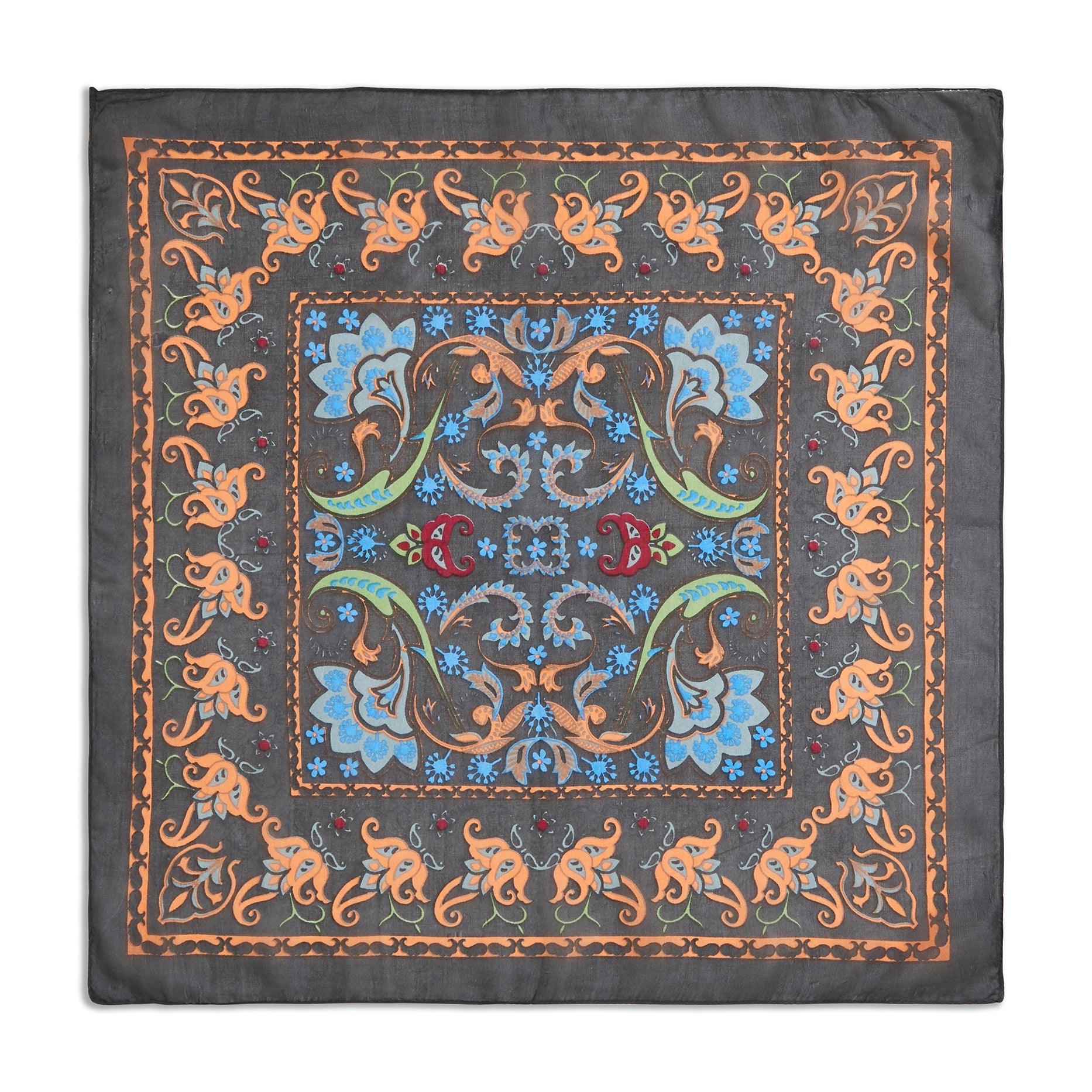 Silk Scroll and Floral Border Pocket Square