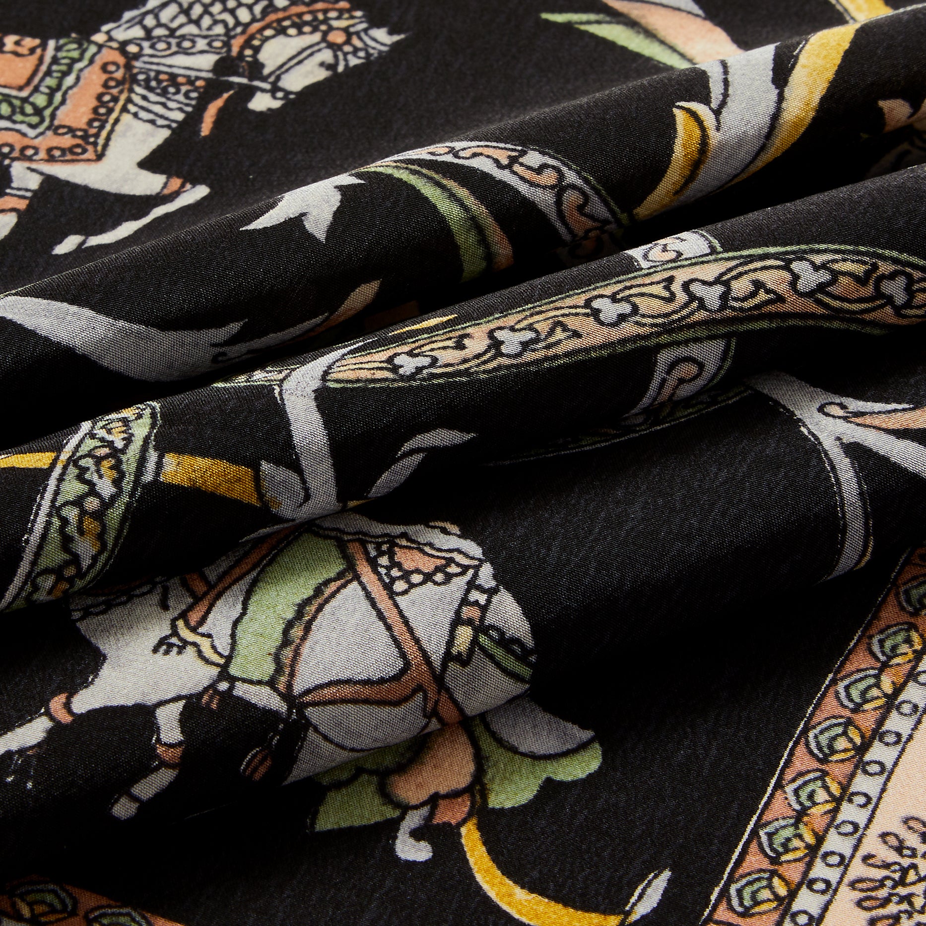 Silk Ornate Elephant and Scroll Pocket Square