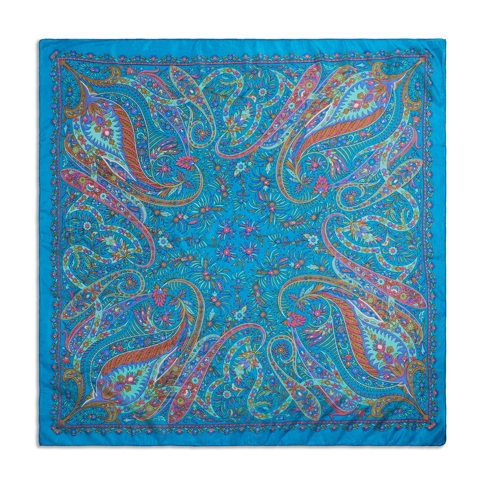 Turquoise Paisley Large Pocket Silk Square