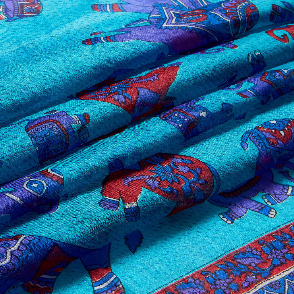 Azure Elephant Caravan Silk Stole