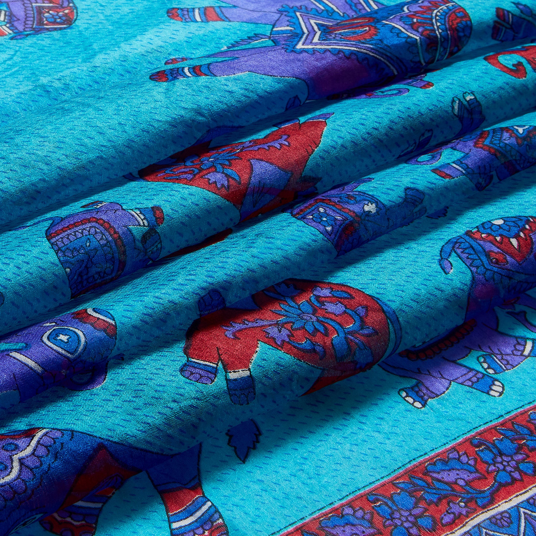 Azure Elephant Caravan Silk Stole