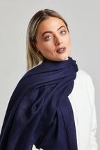 Oversized Cashmere - Plain Navy Blue Silk Stole