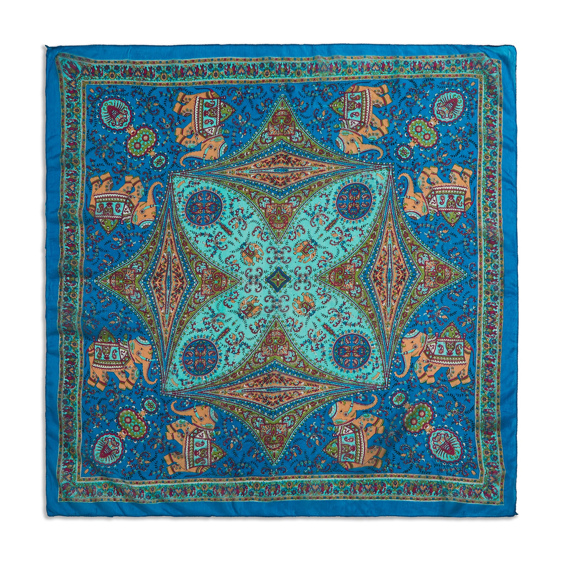 Blue Elephant Mosaic Silk Large Pocket Square