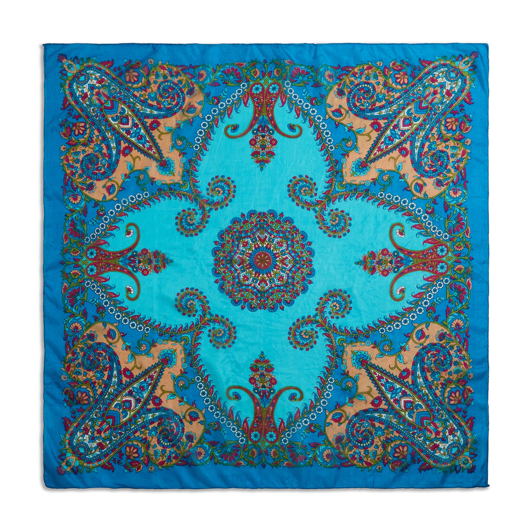 Azure Paisley Silk Large Pocket Square
