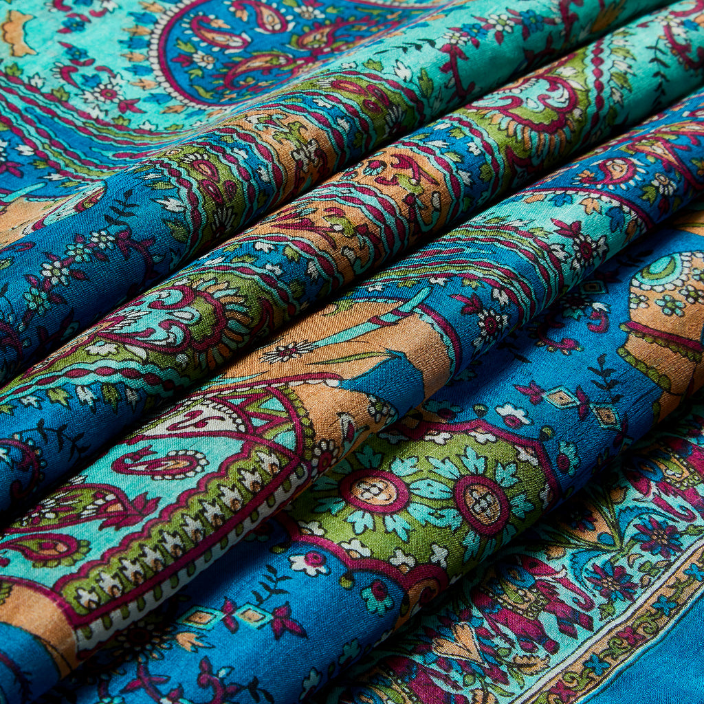 Blue Elephant Mosaic Silk Large Pocket Square