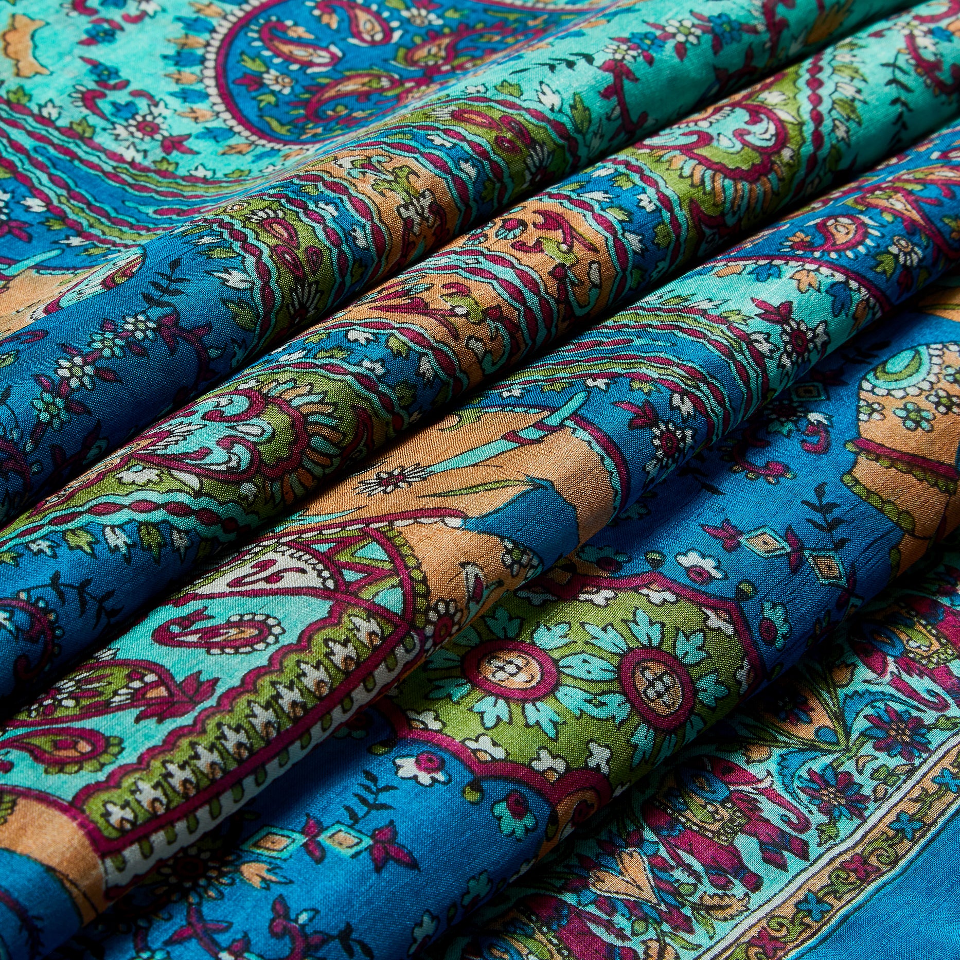 Blue Elephant Mosaic Silk Large Pocket Square