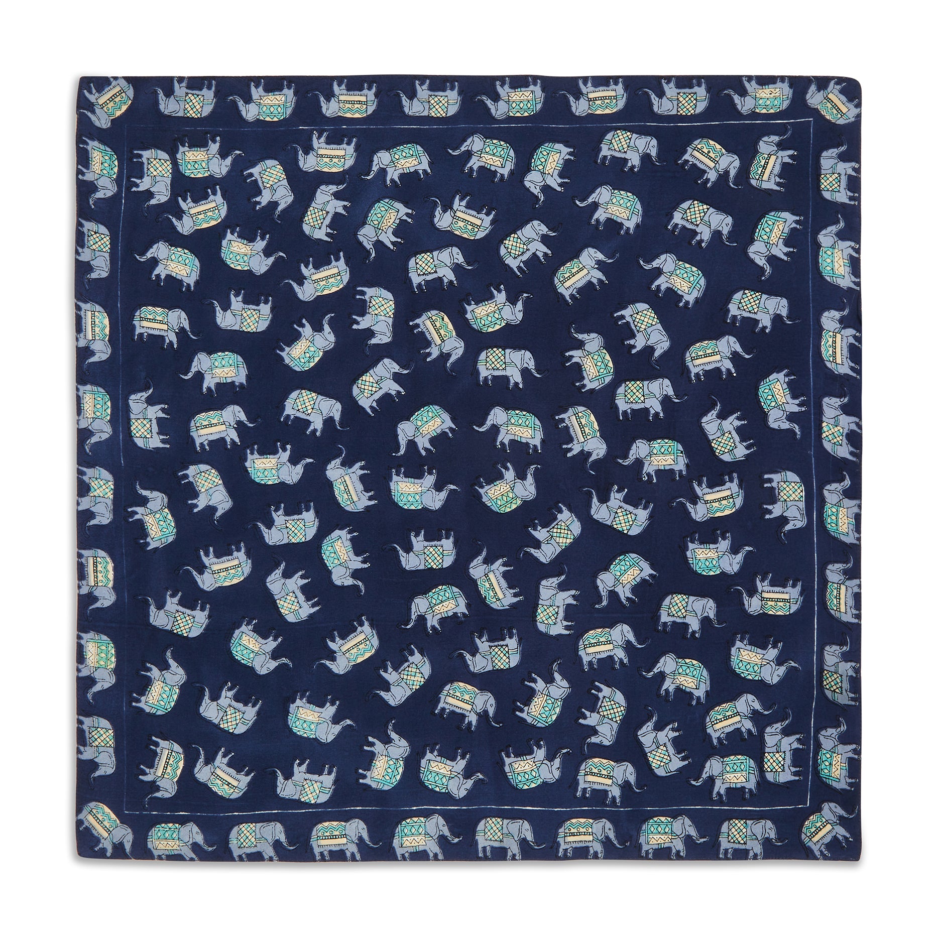 Silk Navy Elephants Pocket Square