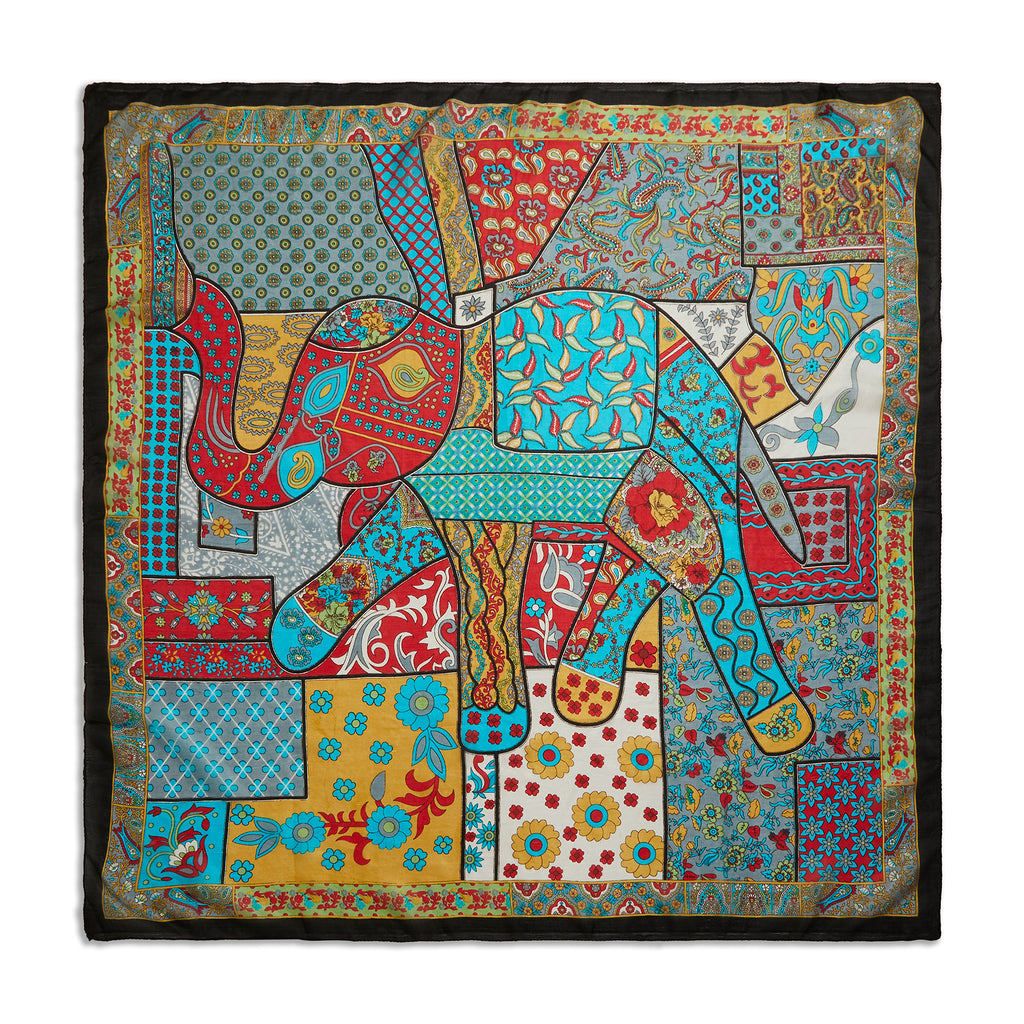 Mosaic Elephant Silk Large Pocket Square